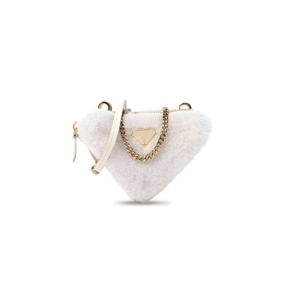 PRADA SAFFIANO SHEARLING TRIANGLE MINI POUCH WHITE 1NR015 (15*10cm) 